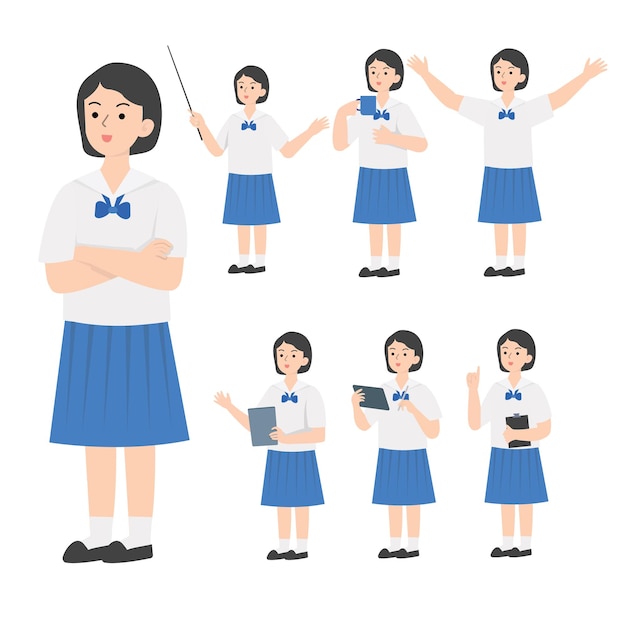 Thai student uniform cartoon presenting concept