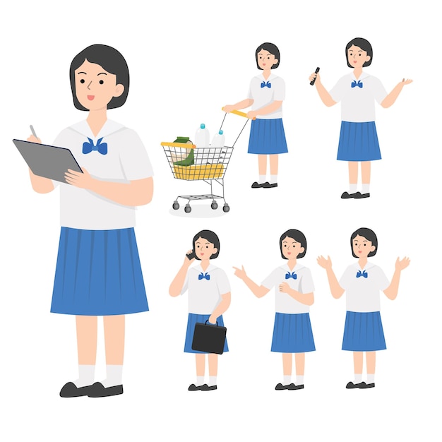 Thai student uniform cartoon presenting concept