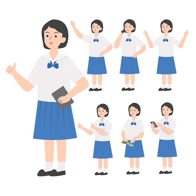 Thai student uniform cartoon presenting concept