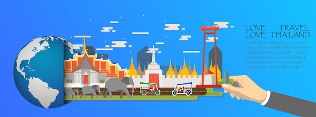 Vector thailand infographic, global with landmarks of bangkok 