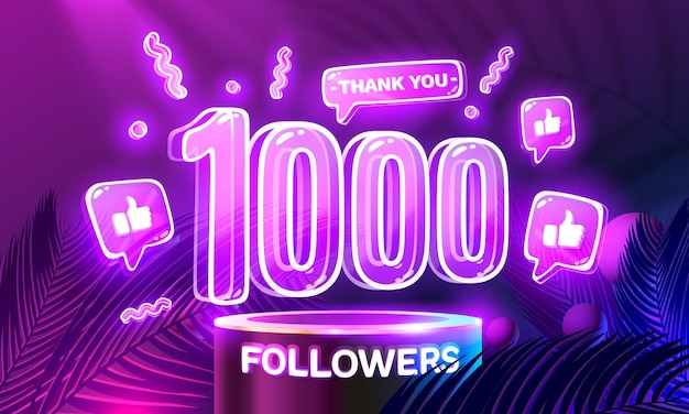 Thank you 1000 followers peoples online social group happy banner celebrate Vector