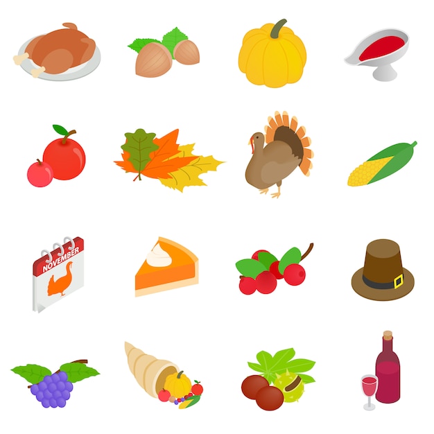 Thanksgiving day isometric 3d icons set 