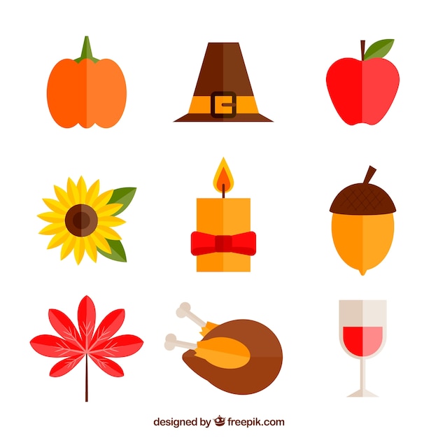 Thanksgiving elements pack in flat design