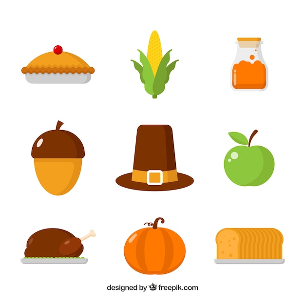 Vector thanksgiving elements with flat design