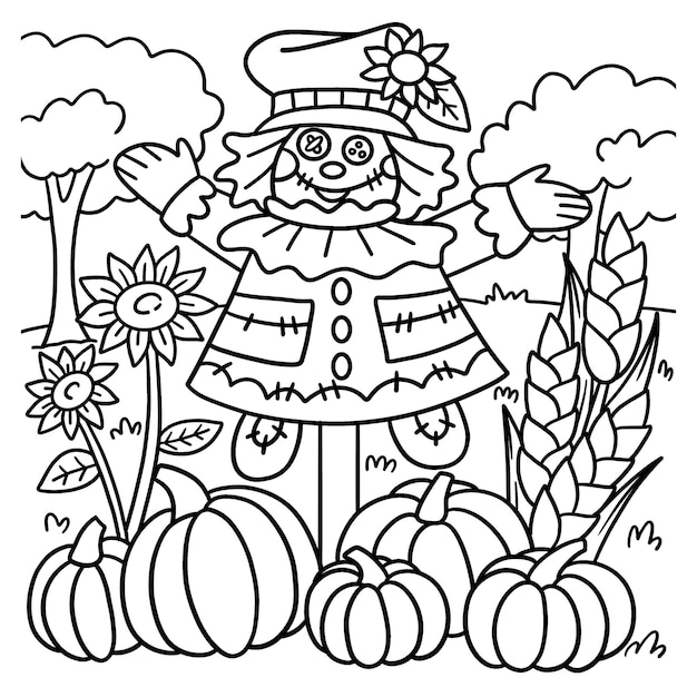 Thanksgiving Scarecrow Coloring Page for Kids