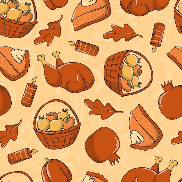 Thanksgiving seamles pattern with doodles for prints, cards, wrapping paper, decor