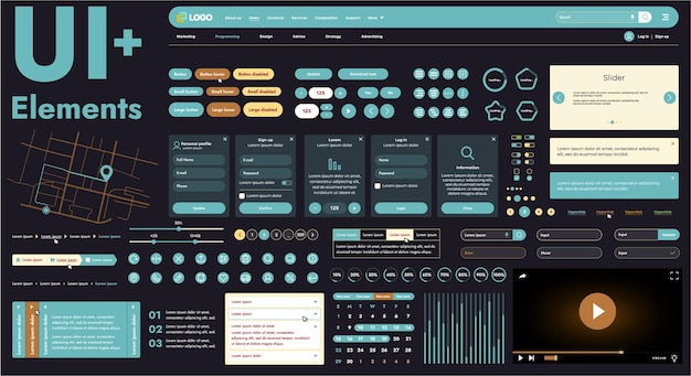 Vector these graphic components provide a comprehensive approach to the development of interfaces that meet modern requirements for functionality and aesthetics in internet resources