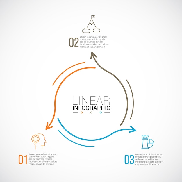 Thin line flat arrows for infographic Business concept with 3 options parts steps or processes
