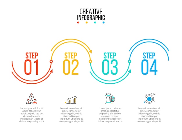 Vector thin line flat elements for infographic with 4 options parts steps or processes