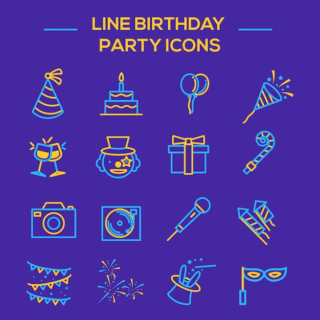 thinline birthday party icon set 