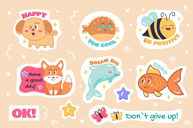 Vector this illustration features a set of cute animal stickers designed in a flat cartoon style