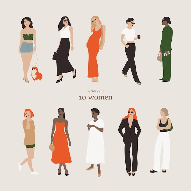 Vector this vector illustration features a stylish collection of women