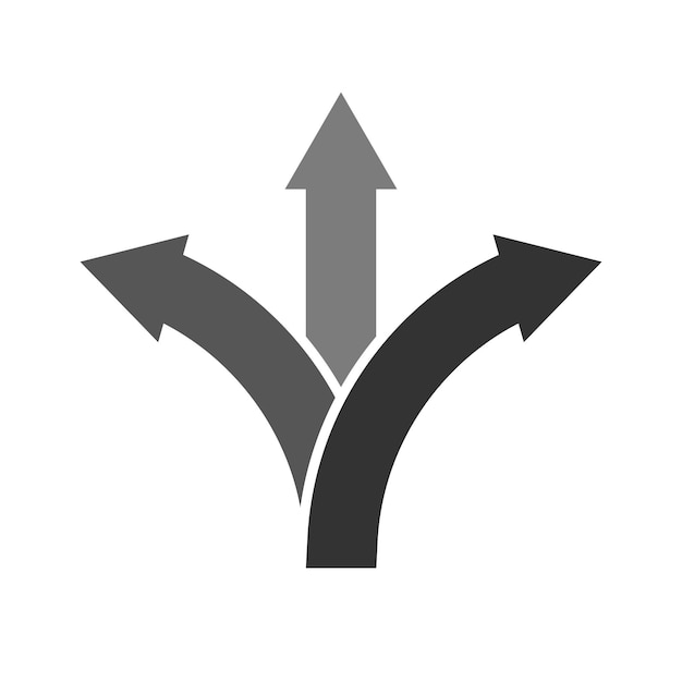 Vector three arrows pointing in different directions. choice of path. black arrow icon. vector illustration