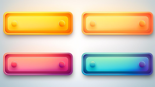 Vector three colorful buttons with a yellow and red border