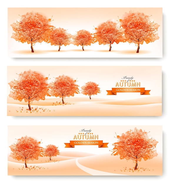 Vector three landscape autumn banners. vector.