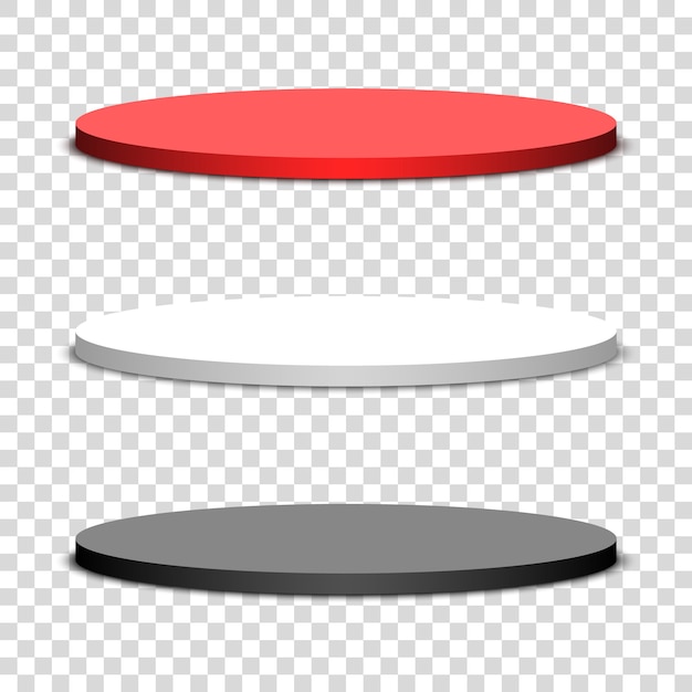 Three round podium on transparent background.  illustration.