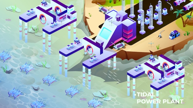 Tidal Power Plant - Isometric Illustration