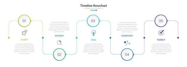 Tijdlijn 5 opties infographic voor presentaties workflow procesdiagram stroomschema rapport