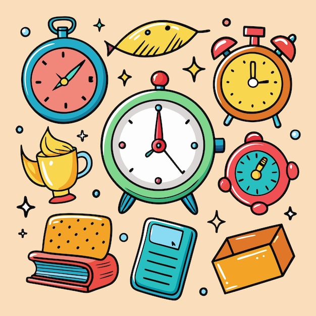 Vector time and clock icons vector graphics pack