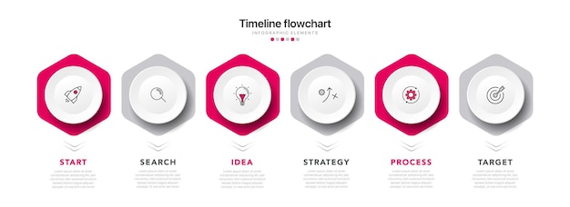 Timeline 5 6 options infographic for presentations workflow process diagram flow chart report