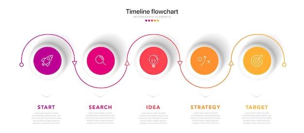 Timeline 5 options infographic for presentations workflow process diagram flow chart report