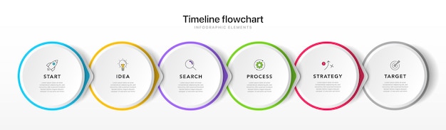 Timeline 6 options infographic for presentations workflow process diagram flow chart report