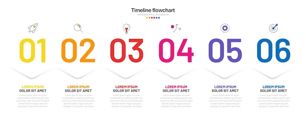 Timeline 6 options infographic for presentations workflow process diagram flow chart report