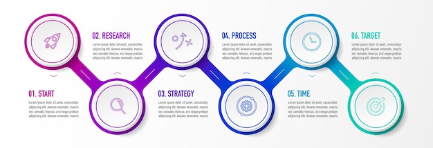 Timeline 6 options infographic for presentations workflow process diagram flow chart report