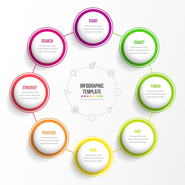 Timeline 8 options infographic for presentations workflow process diagram flow chart report