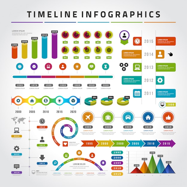 Vector timeline infographics design templates set