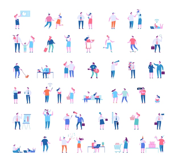 Vector tiny people crowd vector people bundle vector set