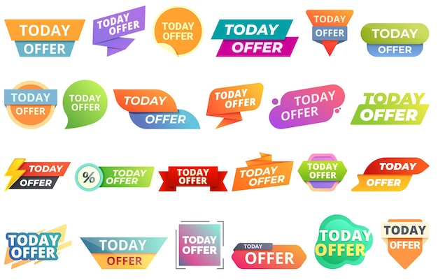 Today offer icons set cartoon vector Promo sale