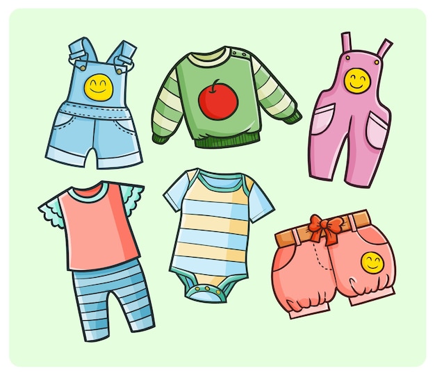 Vector toddlers wardrobe collection in simple doodle style