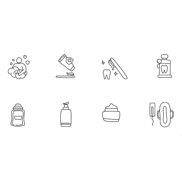 toiletries hand drawn doodle illustrations vector set