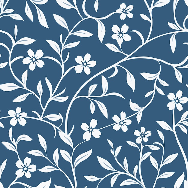 Vector tonal white floral pattern vector on the blue background