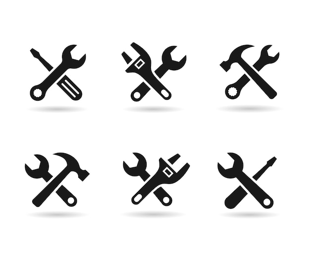 Vector tools and service icons set or settings and repair service sign