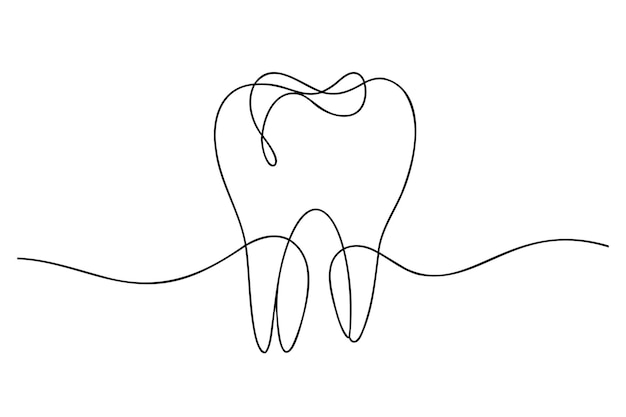 Tooth Hand drawn Continuous line art vector illustration