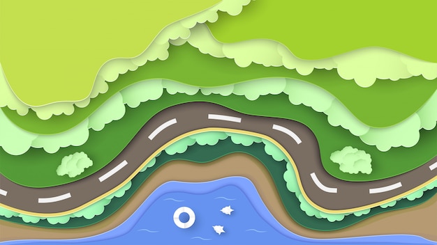 Vector top view scene of hill with sea.