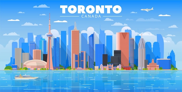 Toronto Canada city skyline sky background Flat vector illustration Business travel and tourism concept with modern buildings Image for banner or web site