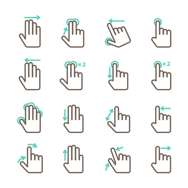 Touch screen hand gestures icons set for mobile application design isolated vector illustration