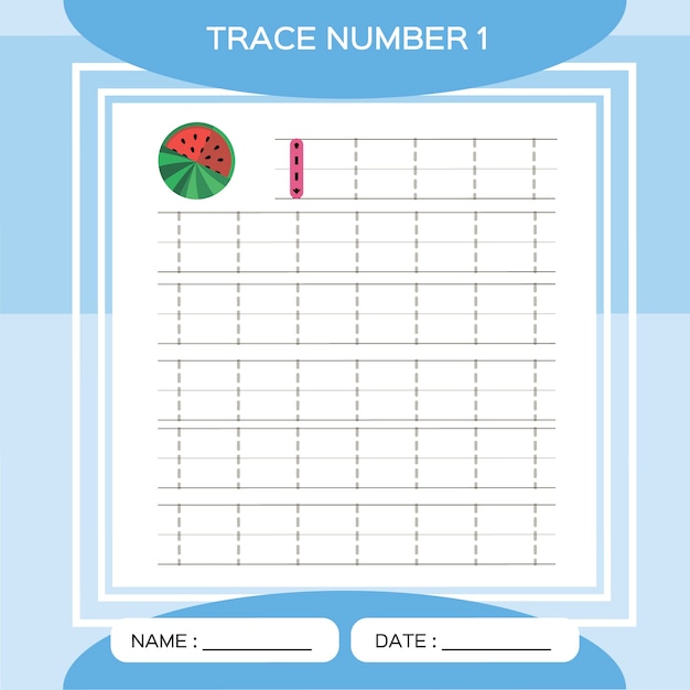 Trace number 1. One . Children educational game. Activity For Early Years. Preschool worksheet for practicing fine motor skills.