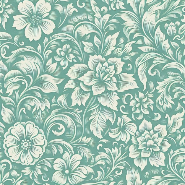 Vector traditional floral patterns mint green