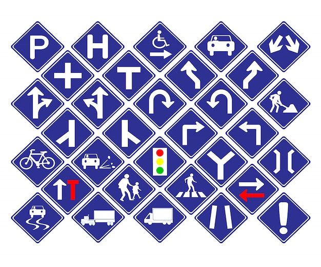 Traffic diamond shape blue road sign 