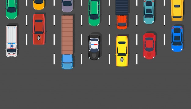 Traffic jam car top view illustration road.