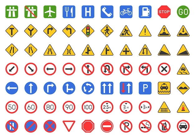 Vector traffic sign icon set flat design vector