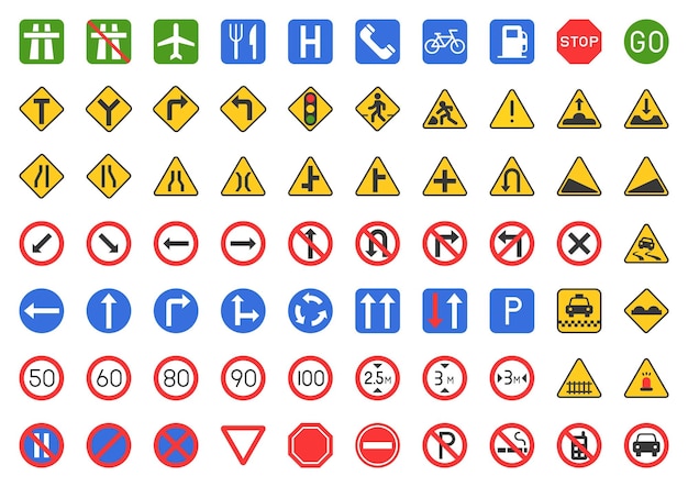 Traffic sign icon set flat design vector