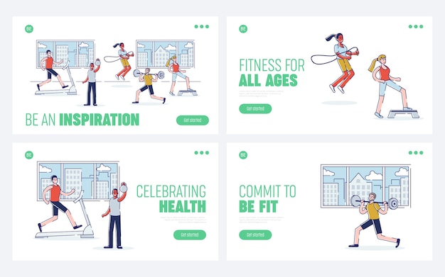 Vector trainings in gym concept. website landing page.