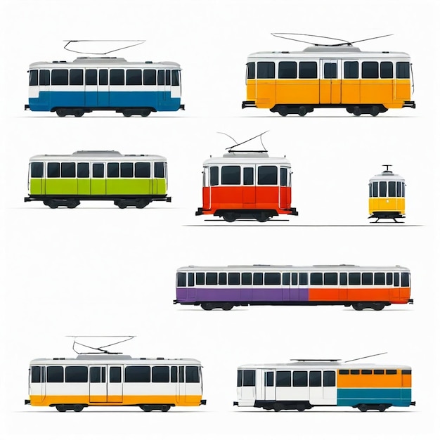 Vector tram vector set white background isolated a high qua