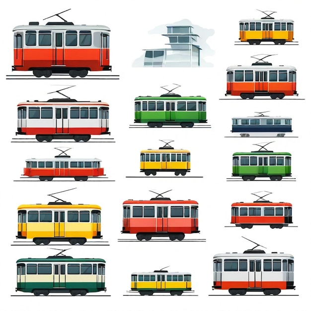 Vector tram vector set white background isolated a high qua