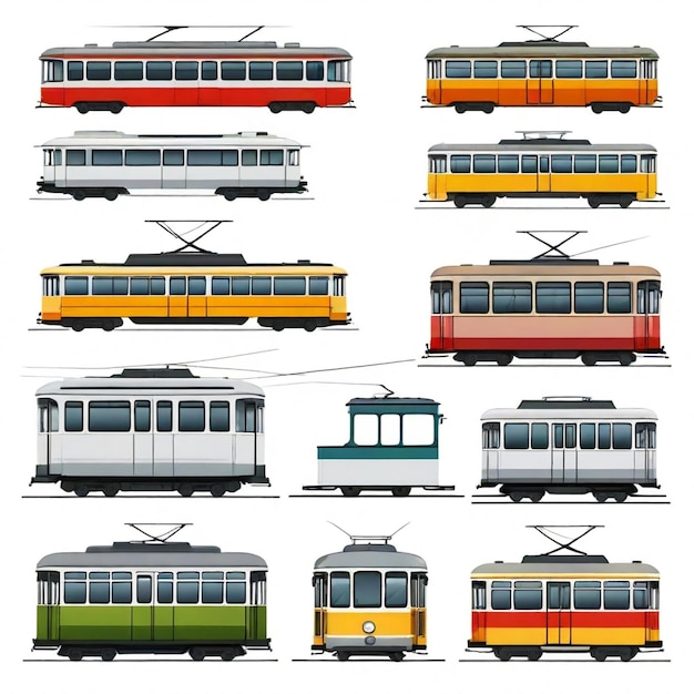 Vector tram vector set white background isolated a high qua